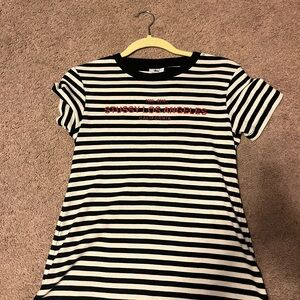 Stussy Black and White Striped Dress with Red Detail